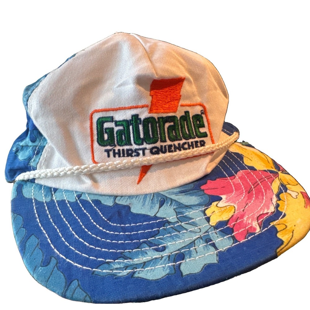 Gatorade Thirst Quencher Tropical Hawaiian Floral Hat Cap Vintage
